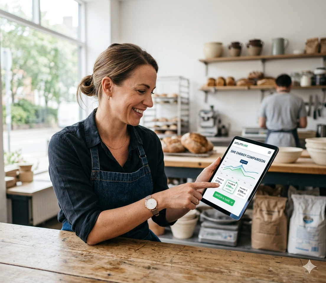 Bakery owner uses Utilitylinx tablet to compare and save on SME energy.